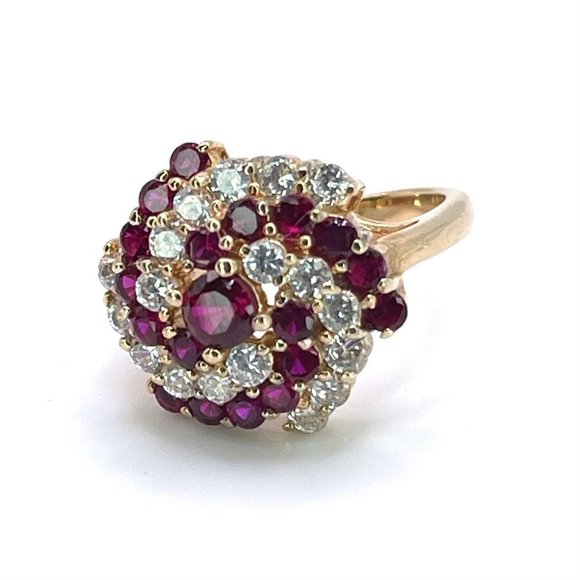Ross-Simons Jewelry - Ross Simons Vintage 80s Cluster Ring | Gold Vermeil | Lab Rubies & Clear CZs | 6
